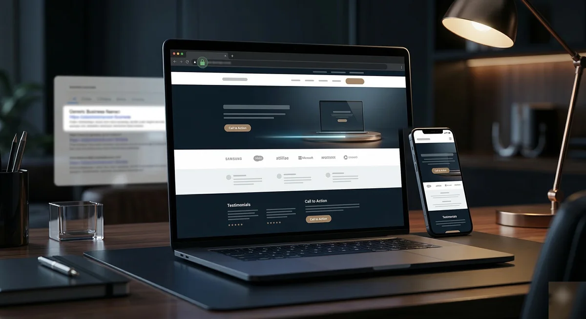 Professional modern small business website design on desktop and mobile